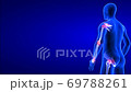 Joint Pain animation from side view - close-up. Blue Human Anatomy Body 3D Scan render - rotating seamless loop on blue background 69788261