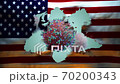 United States of America Flag being Ripped to reveal 3D model of Coronavirus CoVid19 United States of America Flag being Ripped to reveal 3D model of Coronavirus CoVid19 70200343