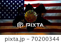 United States of America Flag being Ripped to reveal accurate model of Coronavirus CoVid19 United States of America Flag being Ripped to reveal accurate model of Coronavirus CoVid19 70200344