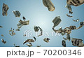 Us Dollars 100 currency flying in slow motion, against blue gradient Us Dollars 100 currency flying in slow motion, against blue gradient 70200346