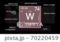 Periodic table focusing on Tungsten with properties, animation, 4K 30 fps 70220459