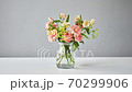 Stop motion. Bouquet 005, step by step installation of flowers in a vase. Flowers bunch, set for home. Fresh cut flowers for decoration home. European floral shop. Delivery fresh cut flower. 70299906