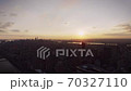 New York City popular famous skyline cityscape in warm evening orange sunset in stunning drone 70327110
