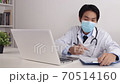 Asian Doctor with Stethoscope Exam Patient by Video Chat in Office 70514160