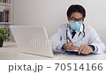 Asian Doctor Wear Glasses and Face Mask Exam Patient by Video Call 70514166