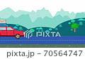Car animation against the background of countryside. Moving hills and trees background. Animation of Cartoon moving car. Loop footage 4k  70564747