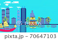 Travel skyline harbour with tourist junk on the sea. Attractive Hong Kong cityscape background and tour Ship  on the sea video animation. 70647103