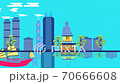 Animation of Travel skyline harbour with tourist junk on the sea. Attractive Hong Kong cityscape background and tour Ship on the sea video animation. 70666608