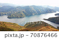 Aerial view of Okutadami Dam autumn sky 70876466