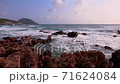 seascaoe with foamy swashing waves and cloudy sky, Greece 71624084