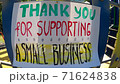 Thank you for supporting a small business - words of gratitude! Colorful banner on nature background. 71624838