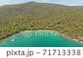 Aerial drone view over the coastline surrounded by green nature and Aegean sea waters in a secret bay in Akbuk, Didim, Turkey 71713338