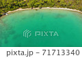 Aerial drone view over the coastline surrounded by green nature and Aegean sea waters in a secret bay in Akbuk, Didim, Turkey 71713340
