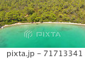 Aerial drone view over the coastline surrounded by green nature and Aegean sea waters in a secret bay in Akbuk, Didim, Turkey 71713341