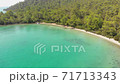 Aerial drone view over the coastline surrounded by green nature and Aegean sea waters in a secret bay in Akbuk, Didim, Turkey 71713343
