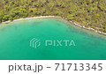 Aerial drone view over the coastline surrounded by green nature and Aegean sea waters in a secret bay in Akbuk, Didim, Turkey 71713345
