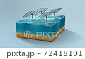 Solar panels on surface sea, ocean. Piece of land, sea in cross section with panels. Concept clean energy, green energy, renewable energy, alternative energy. Photovoltaic panel, 3D animation 72418101