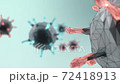 3D animation outbreak COVID-19 concept, digital virus under the microscope. Spread of virus within the human. Cell infecting organism 72418913