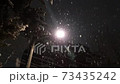 Street lights shining in the city on a snowy evening 73435242