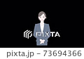 Animation of a woman in a suit wearing a headset that speaks with her left hand 73694366