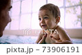 Little baby learning to swim with mother in indoor pool 73906191