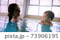 Mother playing with baby in indoor pool 73906195