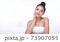 Portrait of smile young woman holding applying cosmetic cream or treatment moisturize in her body 73907055