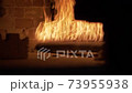 An old industrial glass blowing furnace with hot fire burning fueled by gas. A rustic fireplace made to heat molten glass in a traditional factory in Murano, Venice. Slow-motion background 4K. 73955938