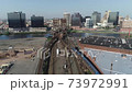 zoom in aerial of newark new jersey train 73972991