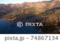 Aerial view of Akaroa on Banks Peninsula, New Zealand 74867134