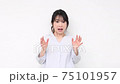 Young woman making a surprised gesture in front of a white wall 75101957
