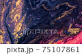 Luxury fluid art painting background. Spilled red, blue and gold acrylic paint.  Liquid pattern 75107861