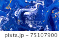 Luxury fluid art painting background. Spilled blue, white and gold acrylic paint. Liquid marble 75107900