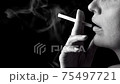 Smoking girl on a black background. 75497721
