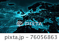 World map with connections. From Europe to Asia. Animation of the Earth with bright connections. Aerial, maritime, ground routes and country borders. Cyan.  76056863