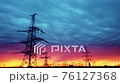 Hight voltage tower with blue sky and sunset. power transmission lines. 76127368