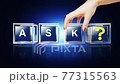 Ask letter written on glass cube, animated hand putting one icon on place to complete the composition 77315563