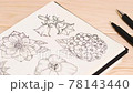 Composition of wild flowers in sketchbook on a table 78143440