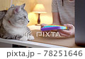Young woman playing with a cat in pop it 78251646