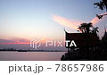 Silhouette of Temple Beside the River at Twilight 78657986
