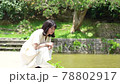 Woman staring at the surface of the water 78802917