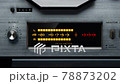 Stereo retro peak meter. Realistic animation indicating visually the level of an audio signal with orange and red bars and a mechanical counter. Very slow camera pan. 78873202