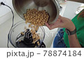woman putting chickpeas in the food processor 78874184