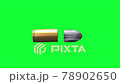 Close up pistol bullet when shooting out the shell, realistic mock up design, 3D rendering animation pack, green screen and isolated white background. 78902650