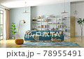 Modern interior of apartment, living room with sofa, hall with door panorama 3d animation rendering 78955491