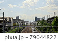 A train that moves around the city. Slow motion. Japanese landscape. 79044822