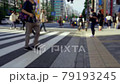 Blurred video. People and bicycles running on pedestrian crossings. Japanese landscape. 79193245