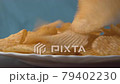 Chips falling on isolated background. Stock footage. Delicious chips fall and cause appetite. Harmful snacks in form of potato chips. Favorite junk food 79402230