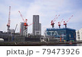 Architecture using a crane. Construction site. Time lapse. Japanese landscape. 79473926