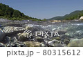the camera shows the mountains and the bottom of a shallow mountain river 80315612